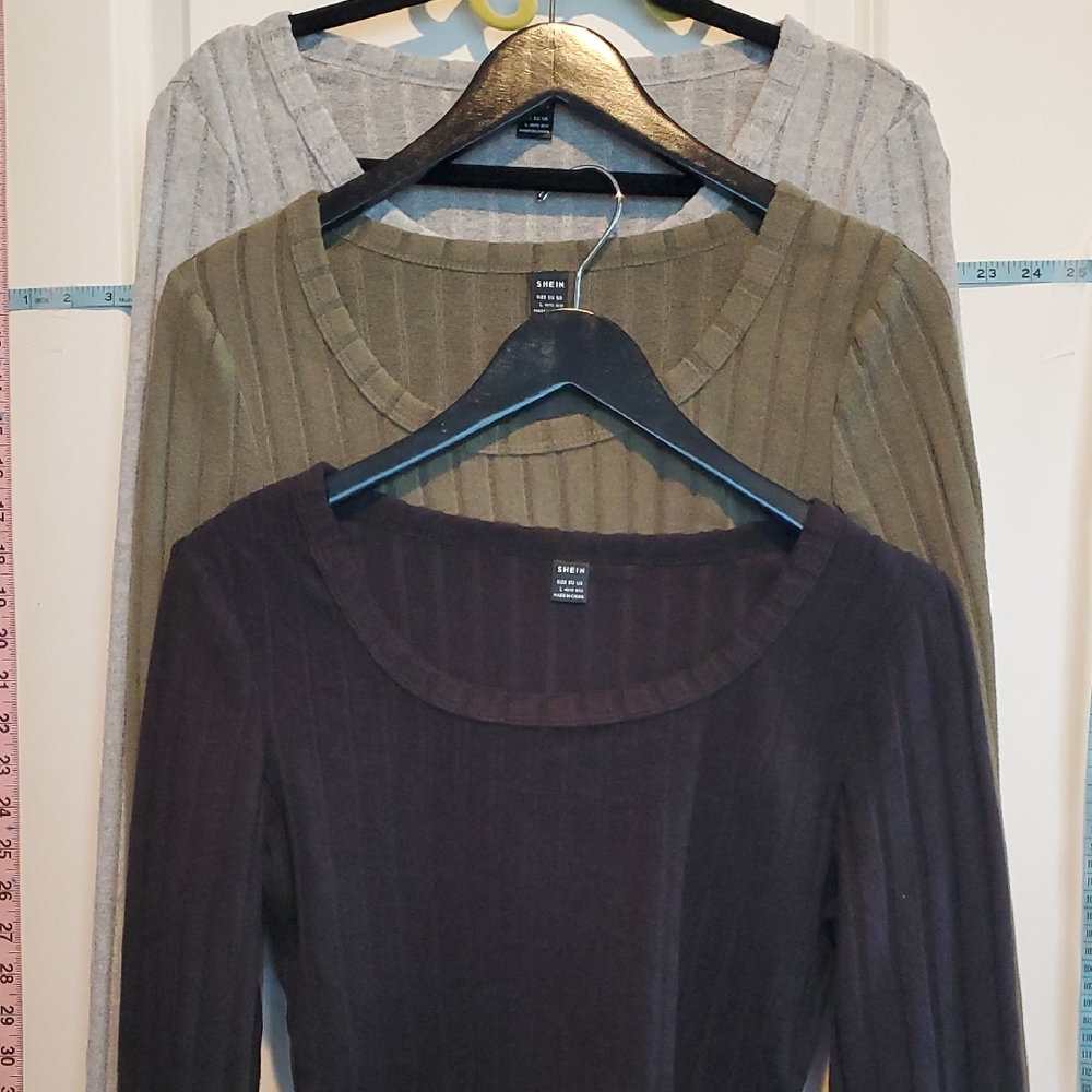 Women's Ribbed Sweaters - Gray, Olive, and Charcoal Set Of 3